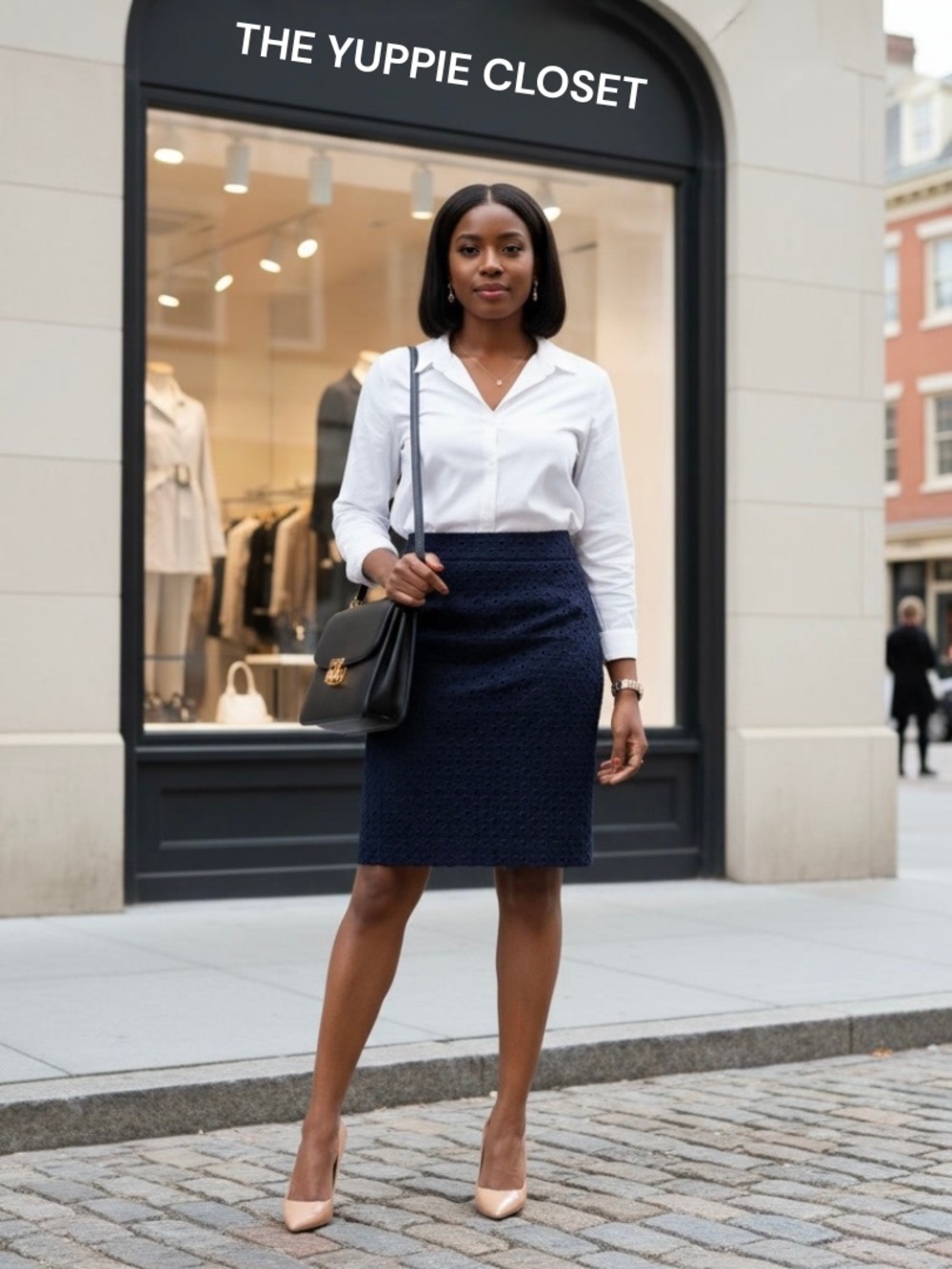 J.Crew Size 8 Navy Blue Geometric Eyelet Pencil Skirt EUC